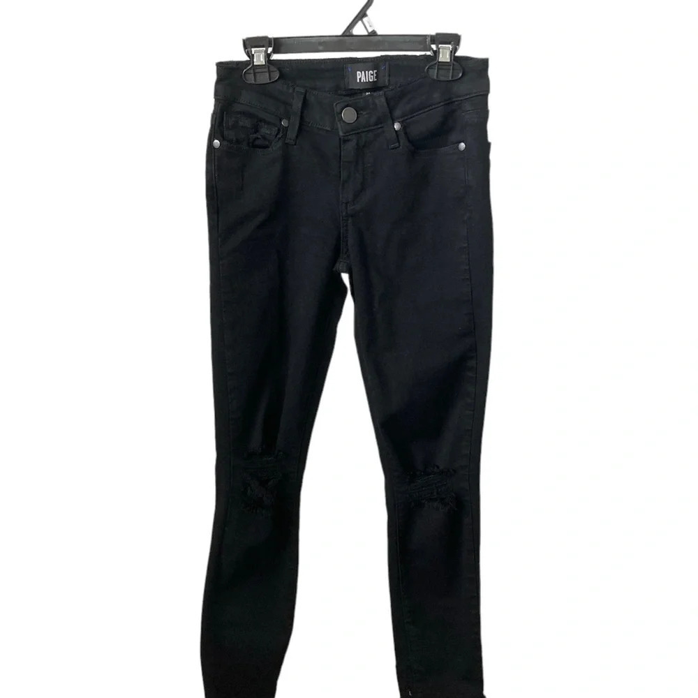 PAIGE Verdugo Crop Skinny Distressed Black Jeans Size 24 - Picture 3 of 11